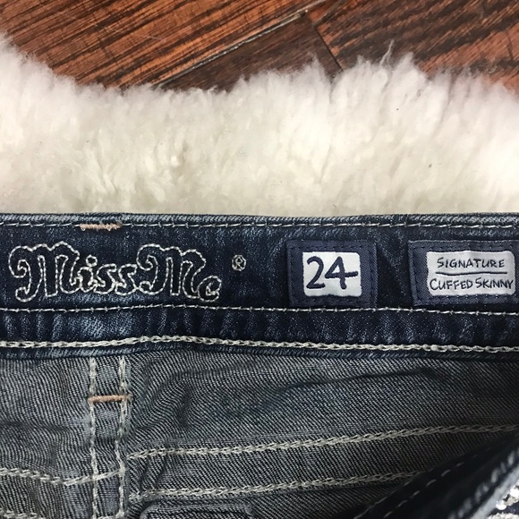 Miss Me Cuffed Skinny Jeans Foral Dark Wash Sz 24 - Picture 6 of 8